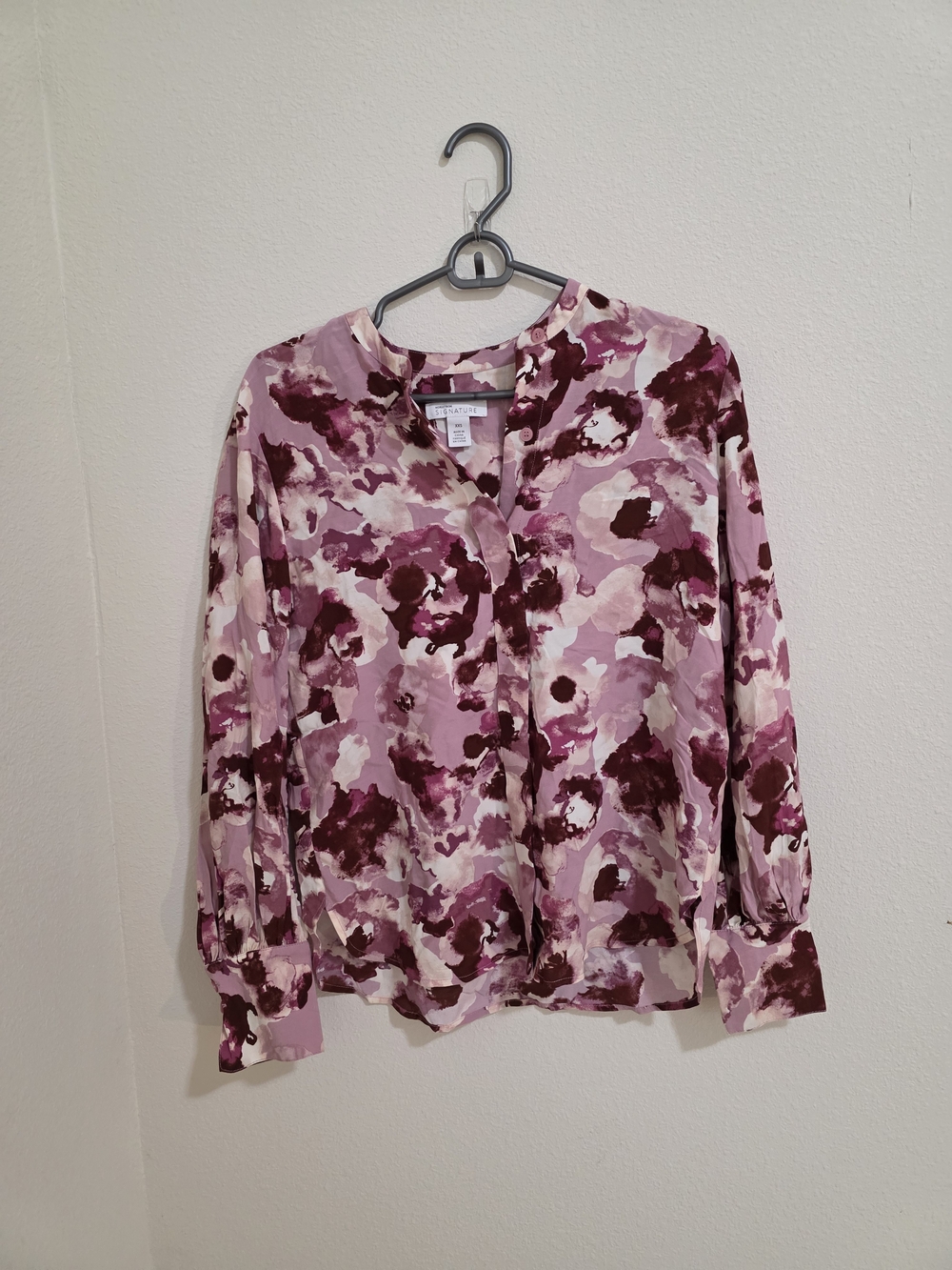 Nordstrom Pink and Burgundy Floral V-Neck Long-Sleeve Blouse
